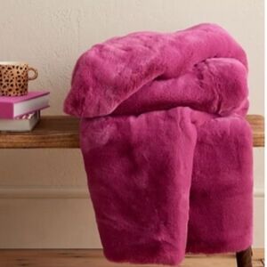 Anthropologie Fuchsia Faux Fur Throw Blanket